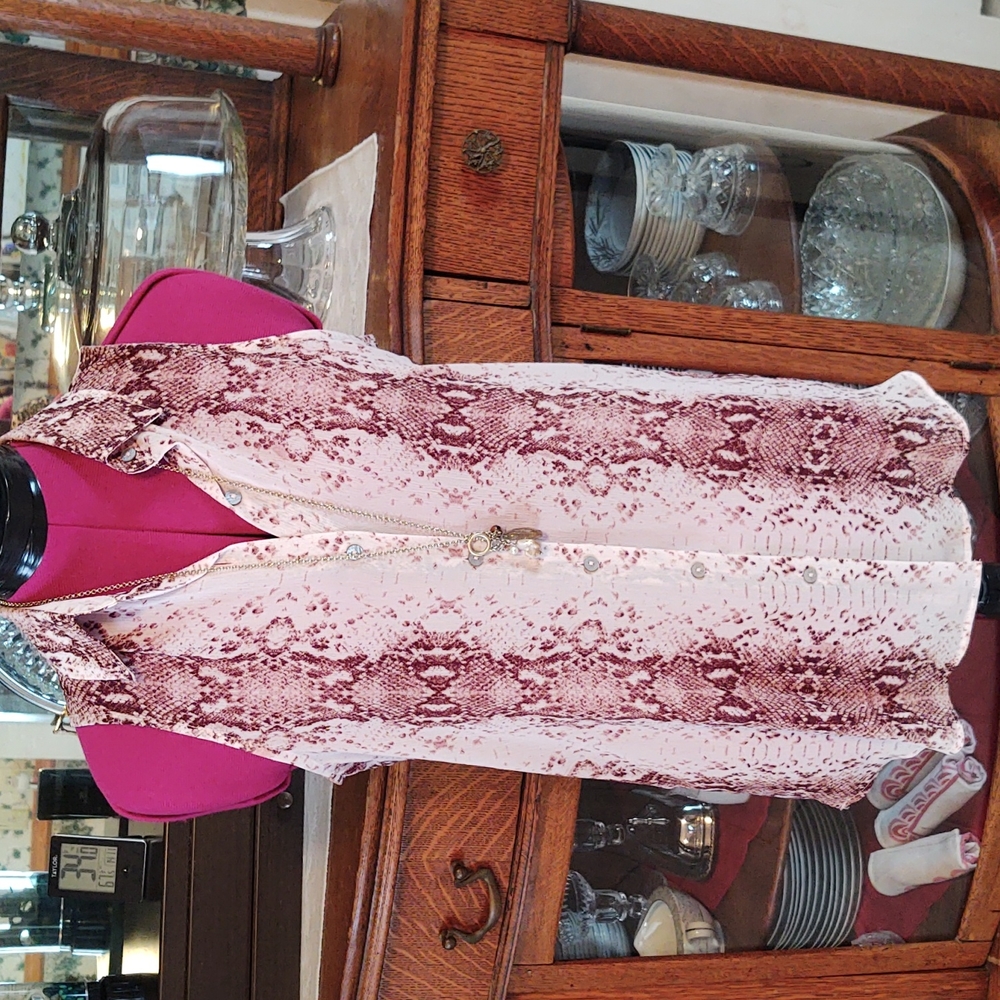 Rachel Zoe Silky Snake Print Button Down High/Low Tunic Blouse XS